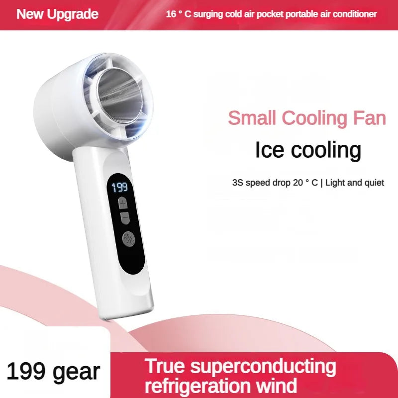 Handheld Portable Fan 199-Speed Desktop Fan USB Rechargeable Cooling Refrigeration Fan LED Display For Home Office Travel ﻿ Beauty World Shop