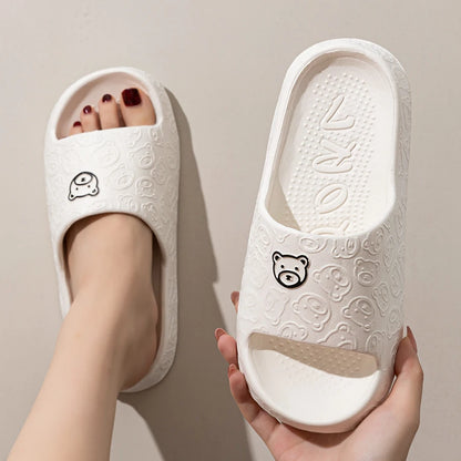 Printting Cute Bear Women Slippers Summer Indoor Soft Cartoon Sandals Bathroom Anti-slip Outdoor Comfy Men Leisure Shoes Couple Beauty Fashion
