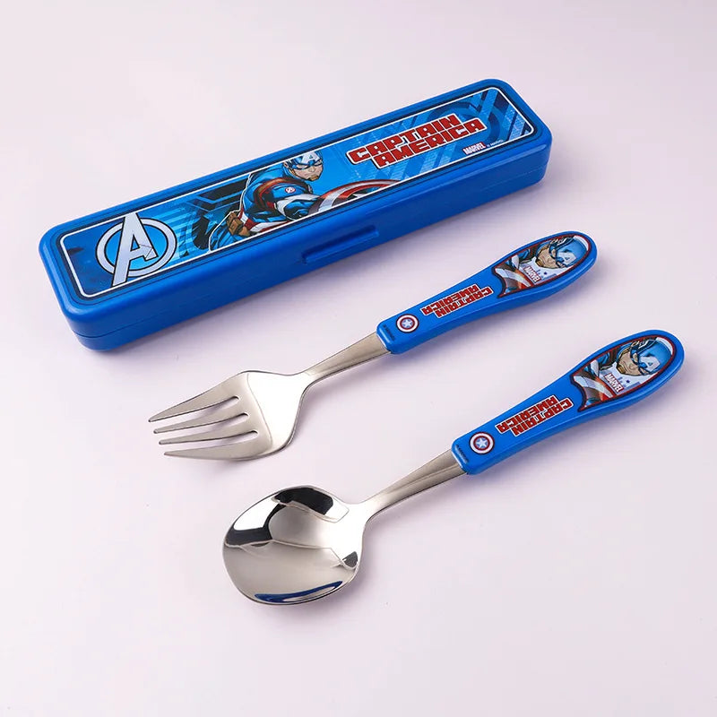 2pcs Superhero Spiderman Cartoon toy Tableware Spoon Cross Fork Soup Spoon Set Dining Lunch Hulk Anime Figures Party kids Toys Beauty World Shop