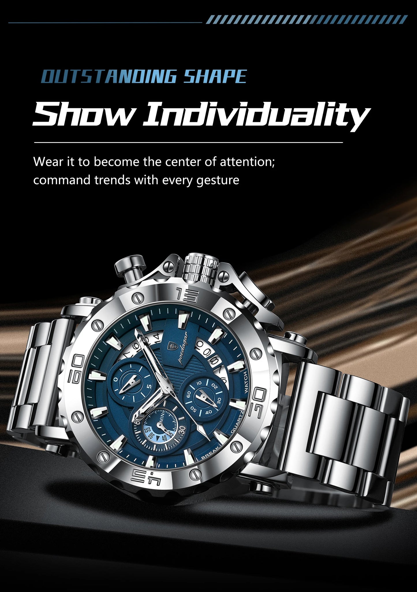 POEDAGAR Luxury Men's Watch Calendar Luminous Waterproof Man Clock Chronograph Stainless Steel Quartz Watches For Men Reloj Gift Beauty World Shop