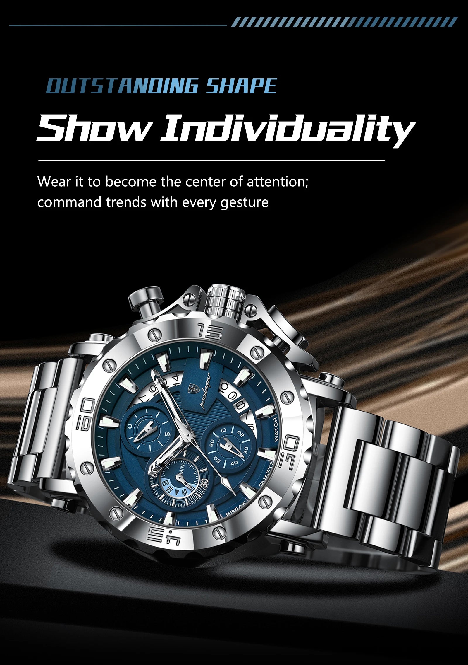 POEDAGAR Luxury Men's Watch Calendar Luminous Waterproof Man Clock Chronograph Stainless Steel Quartz Watches For Men Reloj Gift Beauty World Shop