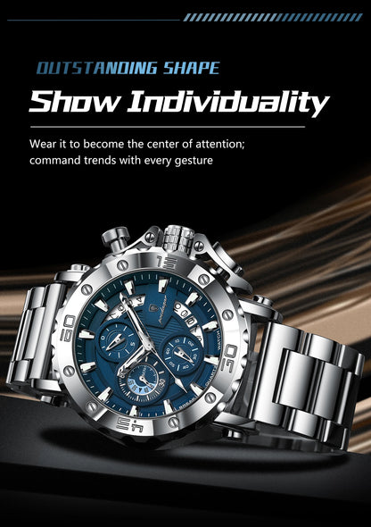 POEDAGAR Luxury Men's Watch Calendar Luminous Waterproof Man Clock Chronograph Stainless Steel Quartz Watches For Men Reloj Gift Beauty World Shop
