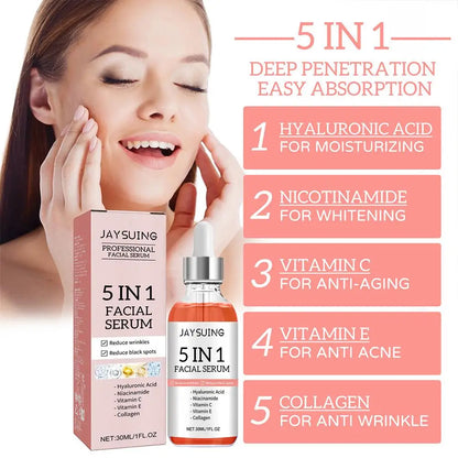 5 In 1 Fade fine lines Firming Face Serum Moisturizing brightning Vitamin C Hyaluronic Acid Facial Serum Shrink Pores Skin Care Beauty World Shop