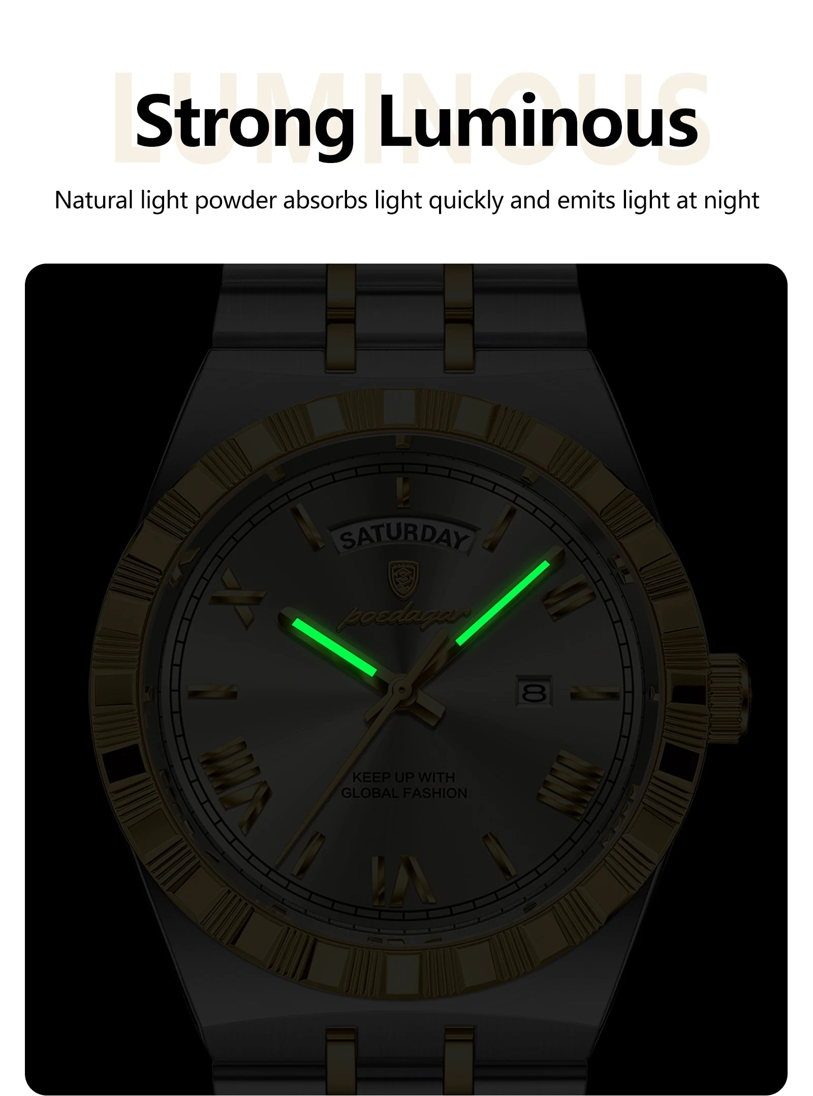 POEDAGAR Fashion Business Men's Watch Luminous Waterproof Week Date Luxury Man Wristwatch Stainless Steel Quartz Watches For Men Beauty World Shop