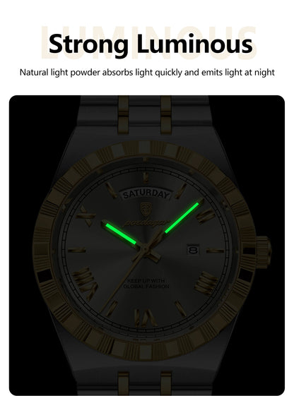 POEDAGAR Fashion Business Men's Watch Luminous Waterproof Week Date Luxury Man Wristwatch Stainless Steel Quartz Watches For Men Beauty World Shop
