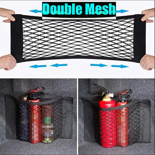Universal Car Storage Bag Double Mesh Trunk Storage Net Car Built-in Storage Bag Car Fire Extinguisher Fixed Net Anti-Slip Beauty World Shop