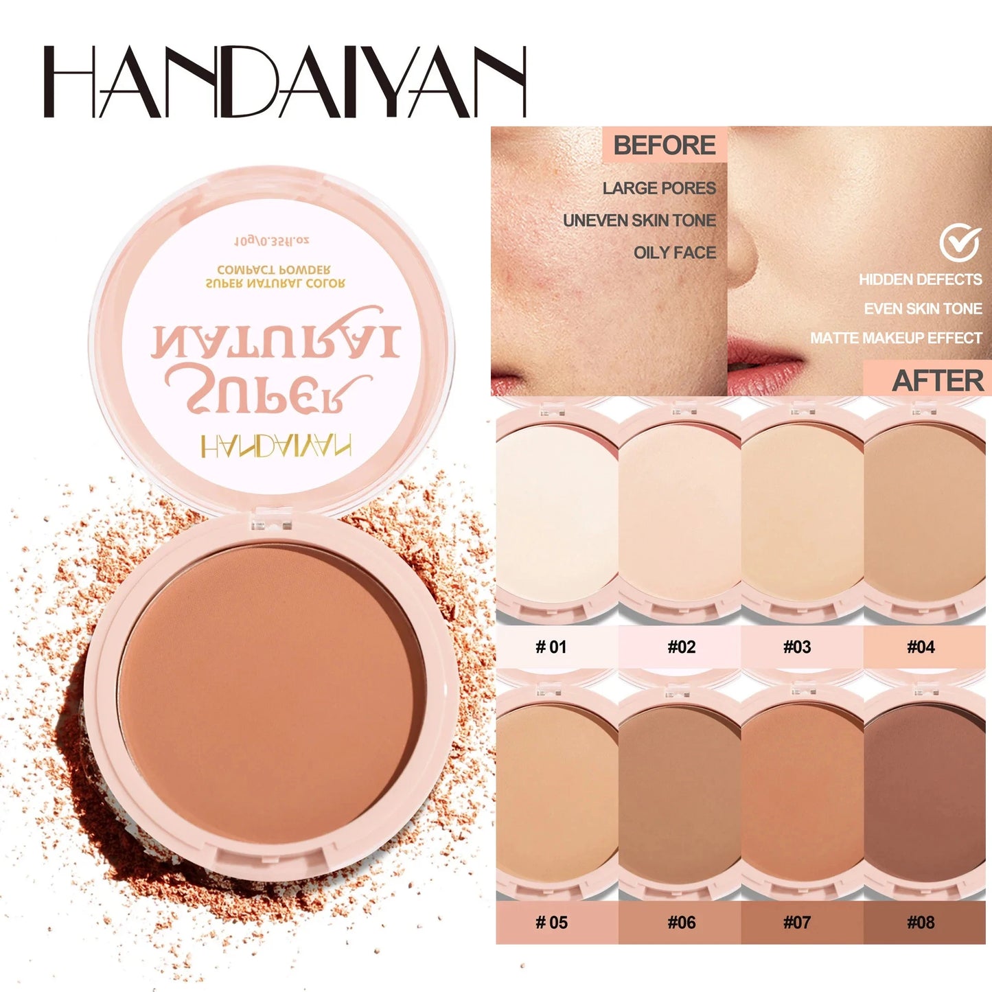 8 Color Matte Face Pressed Powder 24 Hours Oil Control Natural Setting Powder Foundation Full Coverage Waterproof Lasting Makeup Beauty World Shop