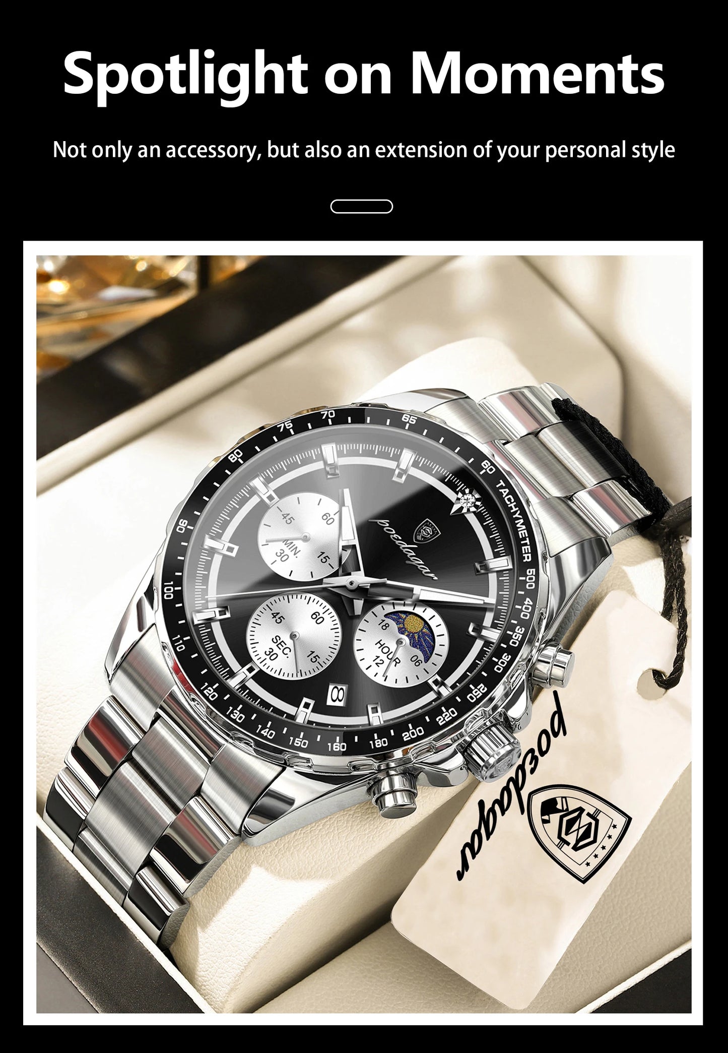 POEDAGAR Business Brand Man Wristwatch Waterproof Stainless Steel Luminous Men Watch Chronograph Date Men's Quartz Watches Reloj Beauty World Shop