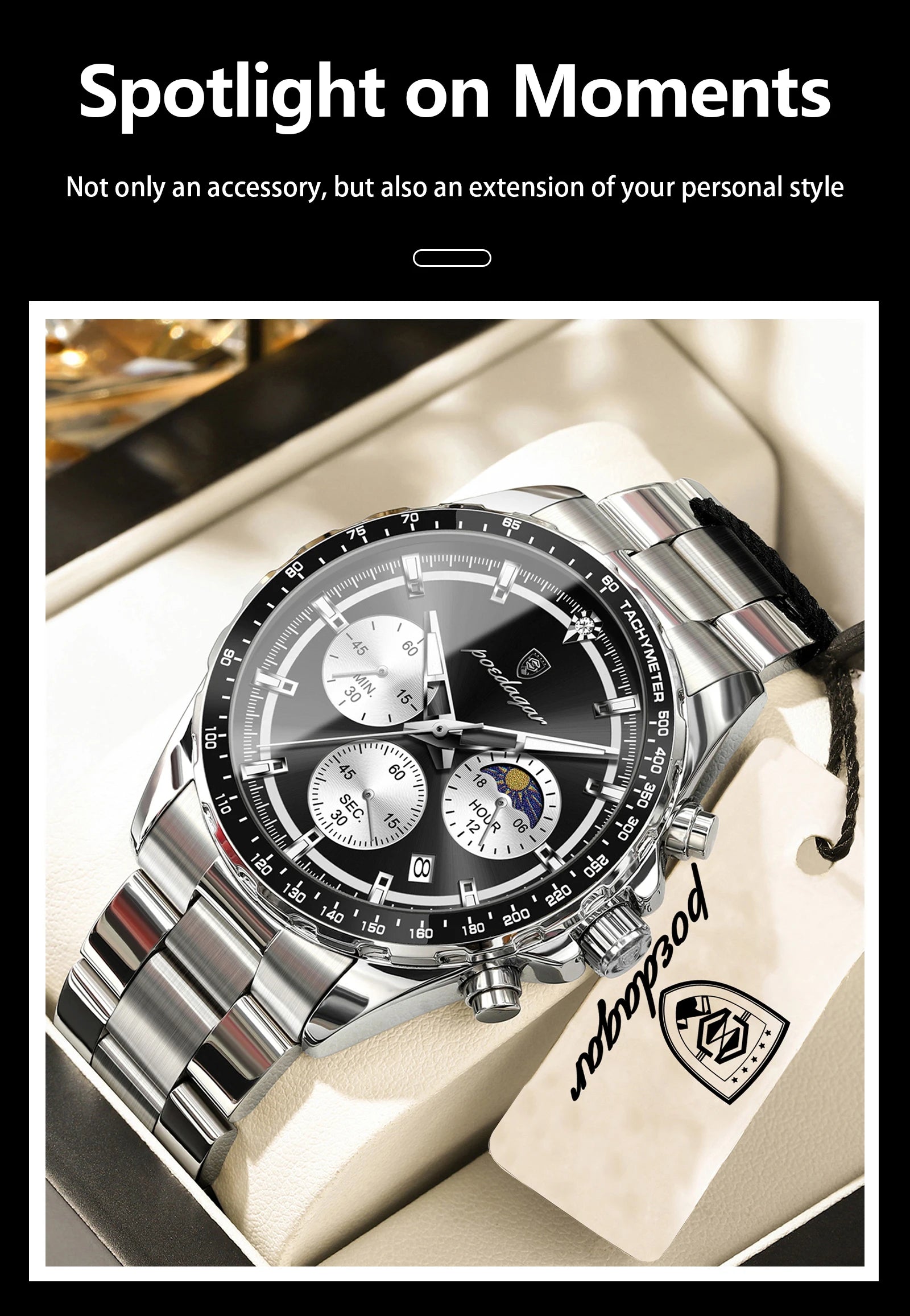 POEDAGAR Business Brand Man Wristwatch Waterproof Stainless Steel Luminous Men Watch Chronograph Date Men's Quartz Watches Reloj Beauty World Shop