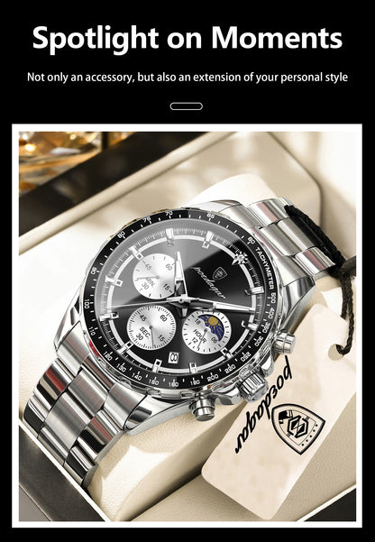 POEDAGAR Business Brand Man Wristwatch Waterproof Stainless Steel Luminous Men Watch Chronograph Date Men's Quartz Watches Reloj Beauty World Shop