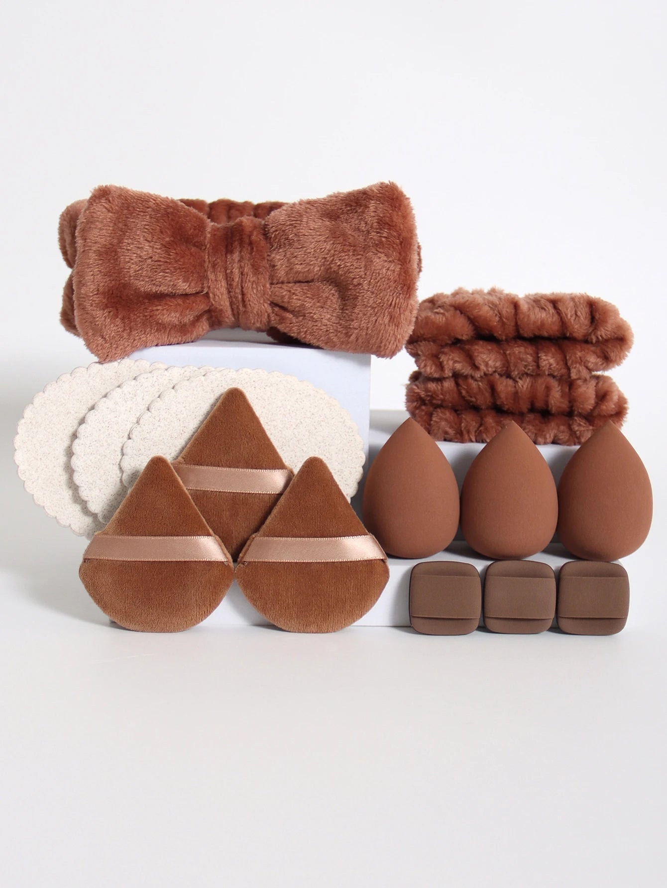 15Pcs Multi-Colored Fluffy Headband and Makeup Sponge Set-Sweet Style, Perfect Beauty Assistant Beauty World Shop