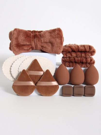 15Pcs Multi-Colored Fluffy Headband and Makeup Sponge Set-Sweet Style, Perfect Beauty Assistant Beauty World Shop
