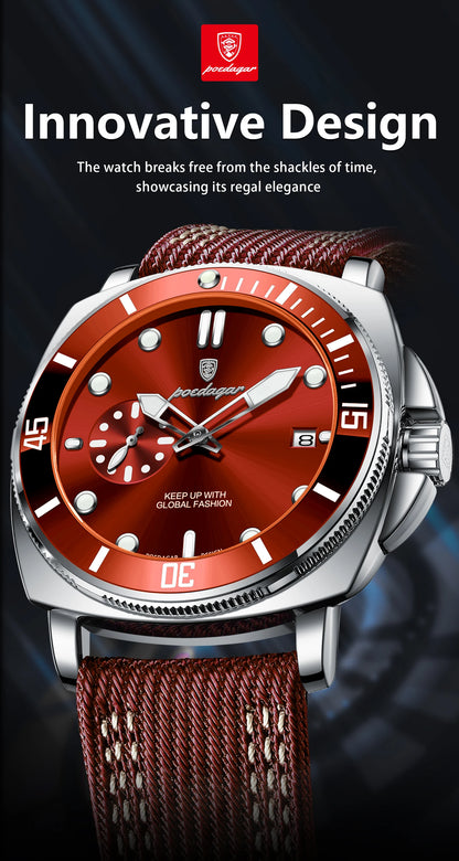 POEDAGAR Luxury Fashion Man Watch Luminous Waterproof Date Sport Watches For Men Nylon Leather Quartz Business Men's Clock Reloj Beauty World Shop