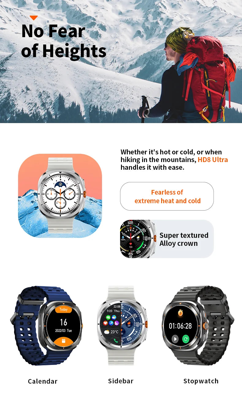 Smart Watch 8 Ultra 2025 Color Matching GPS Compass Smart Watch BT call NFC IP68 Waterproof 4GB Health monitoring Reduction 100% Beauty World Shop