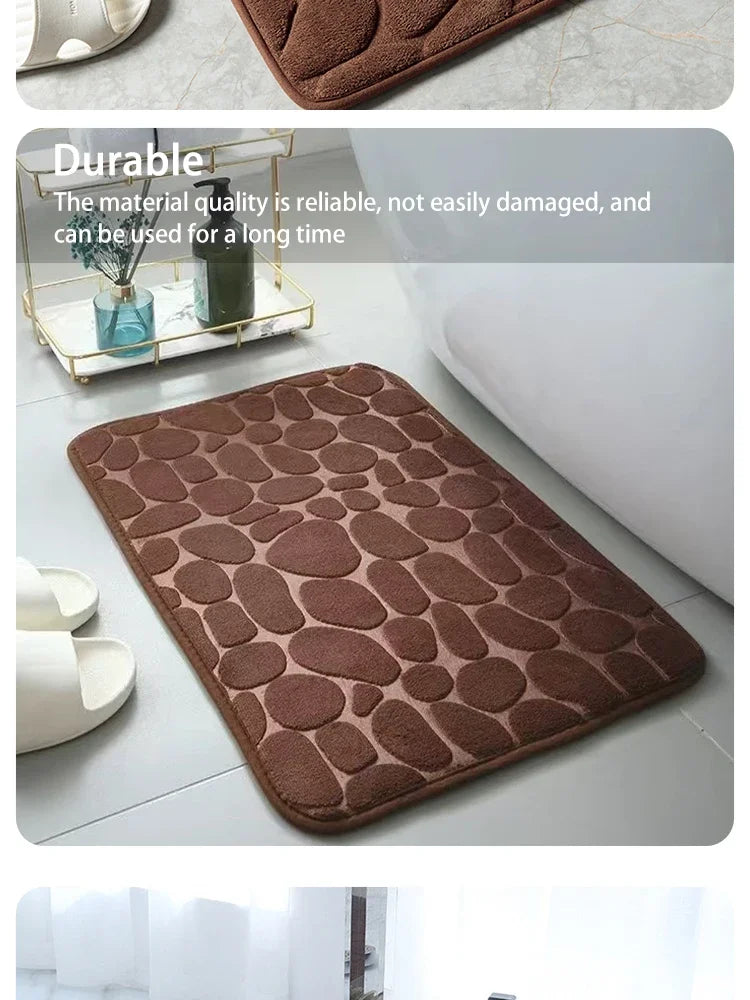 Pebble Embossed Memory Foam Bath Blanket Absorbent Non-Slip Indoor Floor Mat for Bathroom Door Beauty World Shop