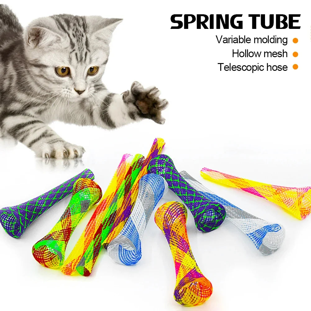 10Pcs Kitten Cat Spring Toys Bouncing Jumping Catcting Pet Toy Colorful Interactive Springs Telescopic Tube Coil Spiral Springs Beauty World Shop