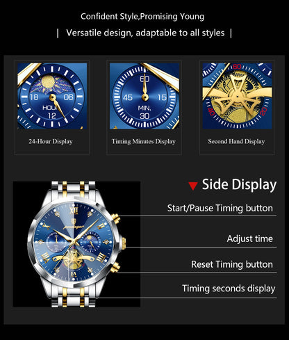 POEDAGAR Original Luxury Men's Watch Waterproof Luminous Chronograph Men Wristwatch Stainless Steel Quartz Watches For Man Reloj Beauty World Shop