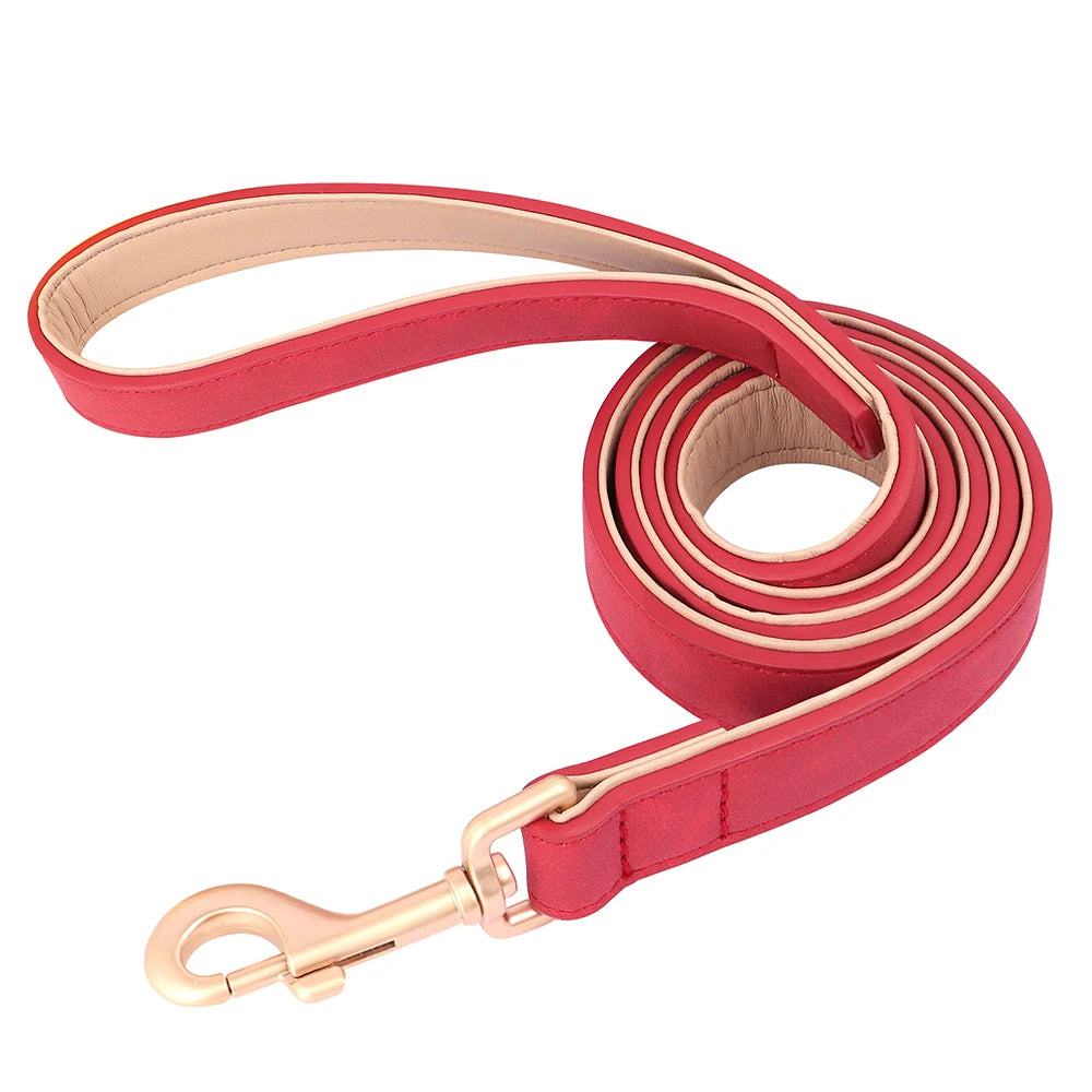 Soft Padded Dog Collar Leash Set PU Leather Pet Dog Collars Necklace With Walking Lead Rope Adjustable For Small Medium Dogs Pug Beauty World Shop