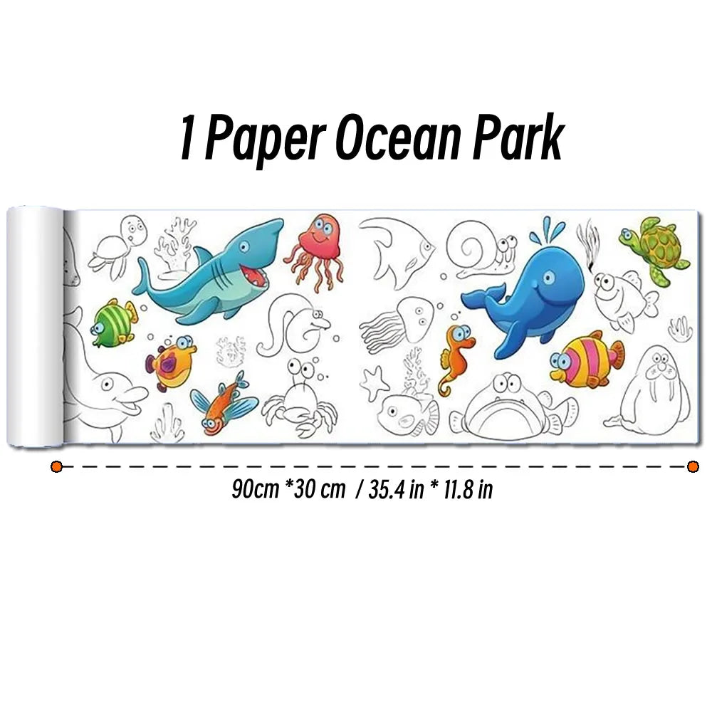 90cm Animal Canvas Children's Drawing Roll DIY Coloring Paper Roll Color Filling Graffiti Paper-cut Painting Educational School Beauty World Shop