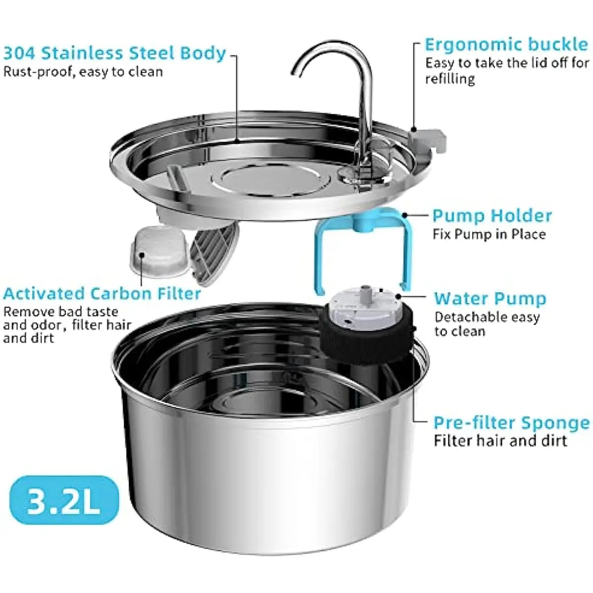 Automatic Cat Water Fountain Stainless Steel Pet Fountain Dog Water Dispenser With USB Electric Ultra-Quiet Pump Cat Supplies