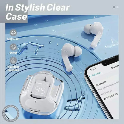 TWSHK3 Wireless Bluetooth Earphone Noise Canceling HiFi Stereo Sport Headphones with Digital Display Transparent Charging Case Beauty World Shop