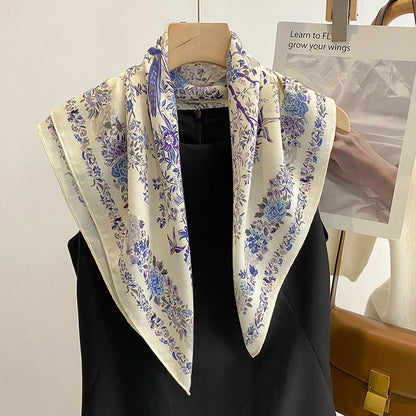 1PCS 70cm Leaf Pattern Silk Scarf for Women Simulated Silk Fresh and Versatile Headwear Bag Clothing Accessories Square Scarf Beauty World Shop