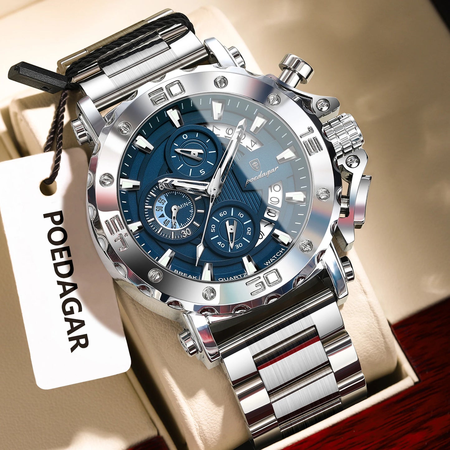 POEDAGAR Luxury Men's Watch Calendar Luminous Waterproof Man Clock Chronograph Stainless Steel Quartz Watches For Men Reloj Gift Beauty World Shop