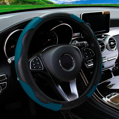 PU Carbon Fiber Leather Car Steering Wheel Cover without Inner Ring Suitable for 14.5-15 Inches of Automotive Supplies Beauty World Shop