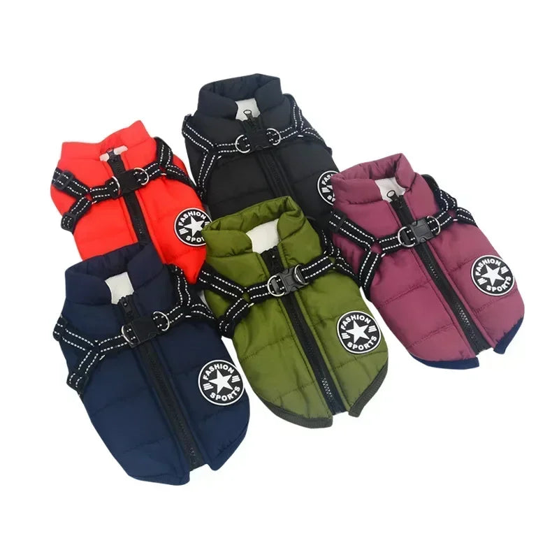 Pet Dog Jacket With Harness Winter Warm Dog Clothes For Labrador Waterproof Small Dog Coat Chihuahua French Bulldog Outfits
