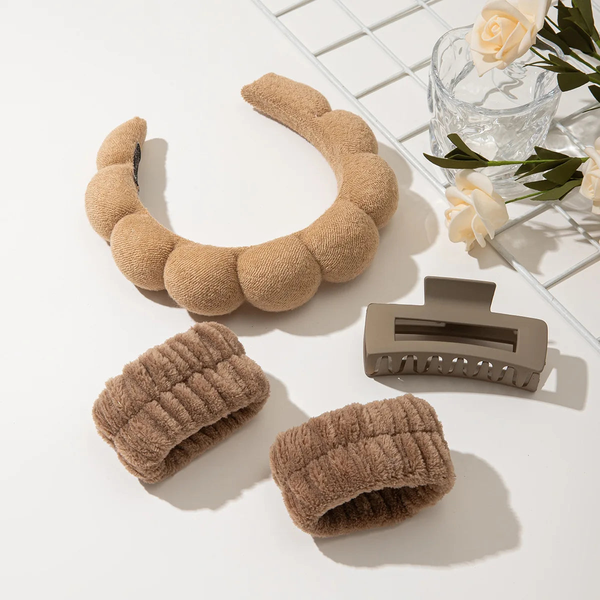 Spa Headband and Wristband Set Skin Care Headband for Wash Face Face Hair Clips for Thick Hair Cute Fluffy Sponge Bubble Makeup Beauty World Shop