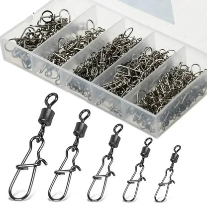 50pc/box Stainless Steel Fishing Connector Pin Bearing Rolling Swivel with Snap Fishhook Lure Accessories Beauty World Shop