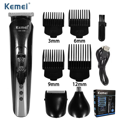 Kemei KM-1506 3 in 1 Electric Hair Clipper USB Charging Shaver Rechargeable Nose Hair Trimmer Professional Shaving Machine Beauty World Shop