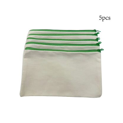 5pcs Blank Canvas Zipper Pouch Bulk, Makeup Bag Pencil Case For Cosmetic & DIY Crafts, Independence Day Beauty World Shop