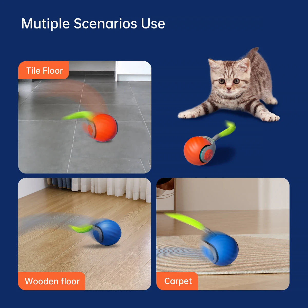 Intelligent Speedy Tail 2.0, Automatic Moving Cat Toy Ball with Tail, Smart Interactive Cat Toy Ball, Two Speed Adjustment Beauty World Shop