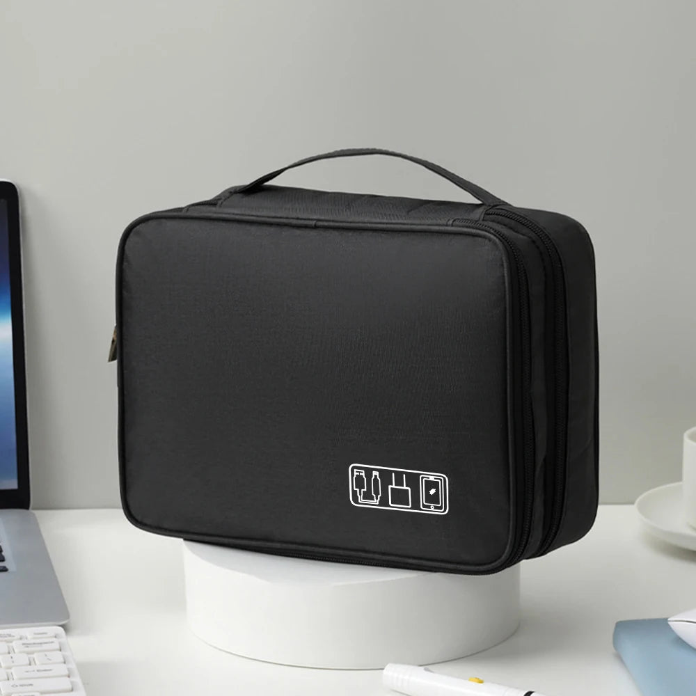 Black Oxford Cloth Electronic Accessory Storage Bag, Cube Travel Bag, Portable Data Cable Headphone Organizer Bag Office suppli Beauty World Shop