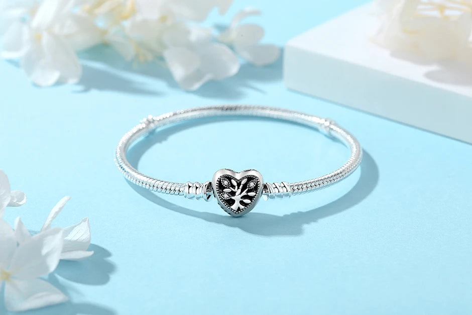 Original 925 Sterling Silver Bracelets Bangles Love Heart Clip Charms Beads Snake Chains For Women Rose Gold DIY Luxury Jewelry Beauty World Shop