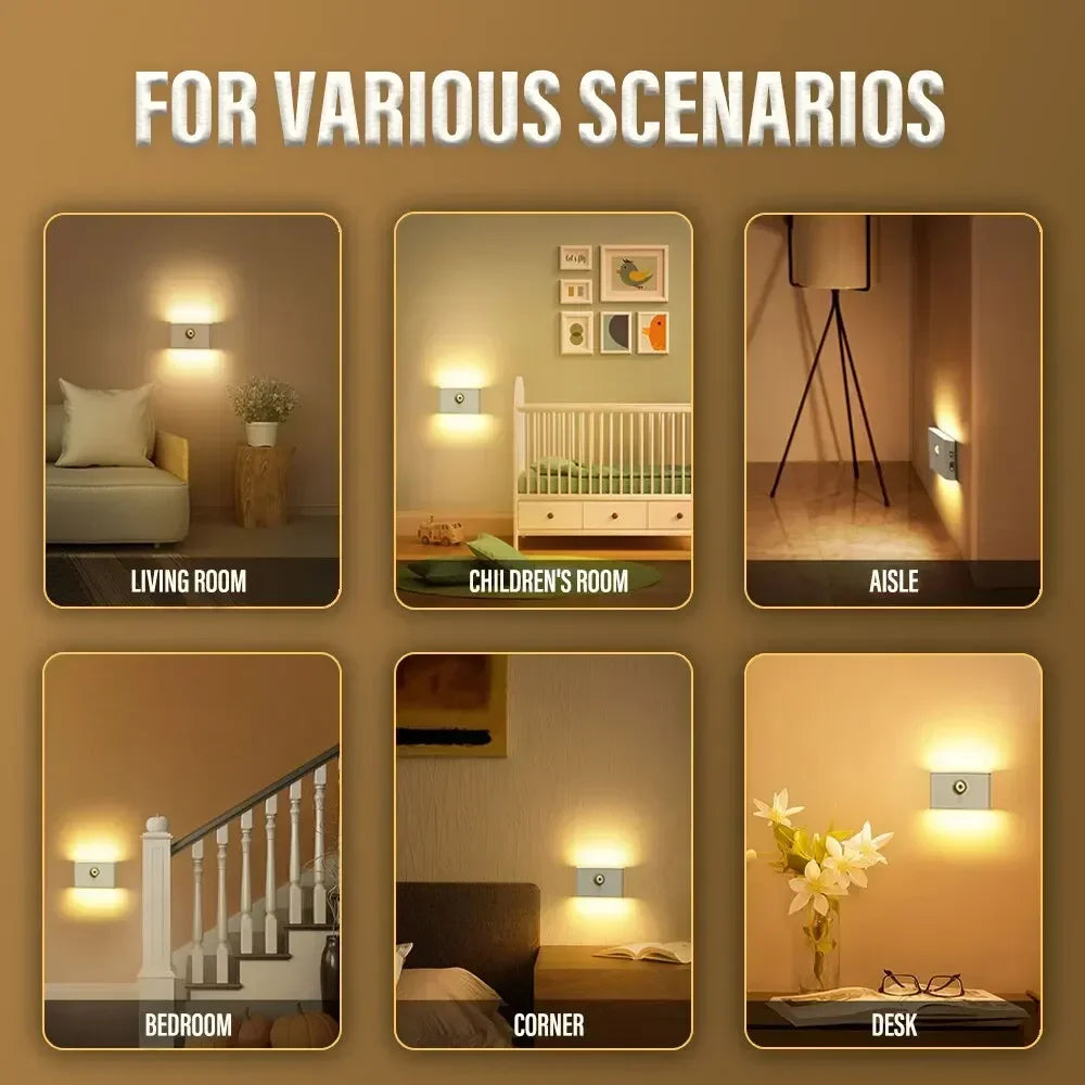 Mini LED Intelligent Sensor Night Light Wireless USB Rechargeable Motion Sensor Wall Light for Bedroom Corridor Cabinet Lighting Beauty World Shop
