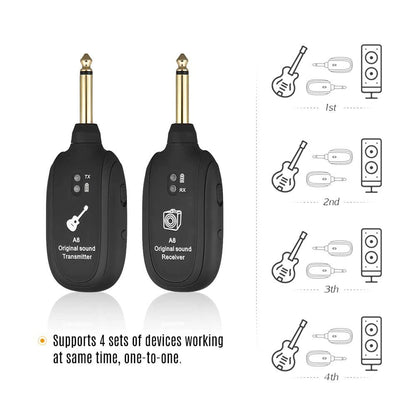 A8 Guitar Wireless System - Built-in Rechargeable Transmitter & Receiver for Electric Guitar/Bass Beauty World Shop