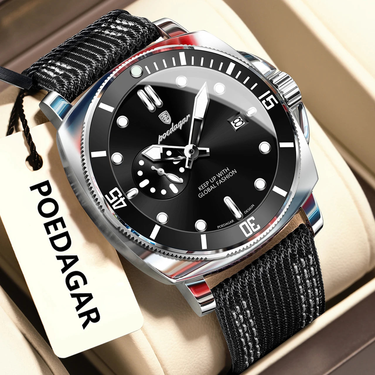 POEDAGAR Luxury Fashion Man Watch Luminous Waterproof Date Sport Watches For Men Nylon Leather Quartz Business Men's Clock Reloj Beauty World Shop