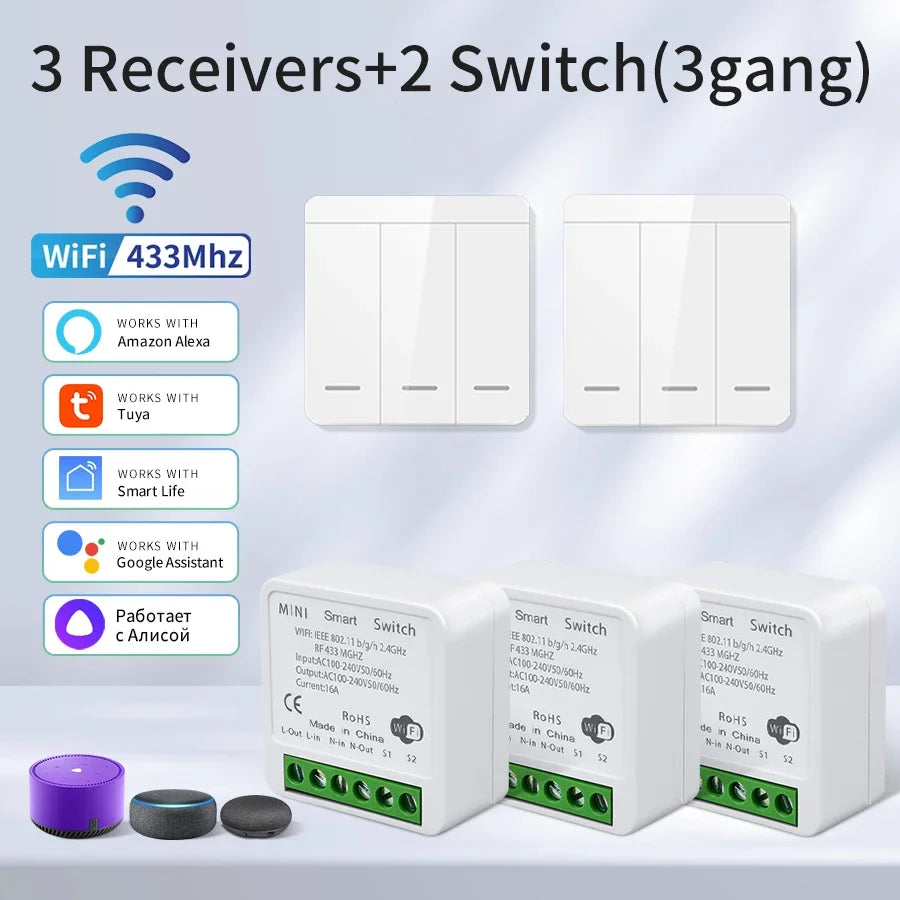 Wifi Smart Switch for Led Lighting Tuya Smart Life RF 433MHz Remote Voice Control Alexa Google Alice 1/2/3 Gang Wireless Switch Beauty World Shop