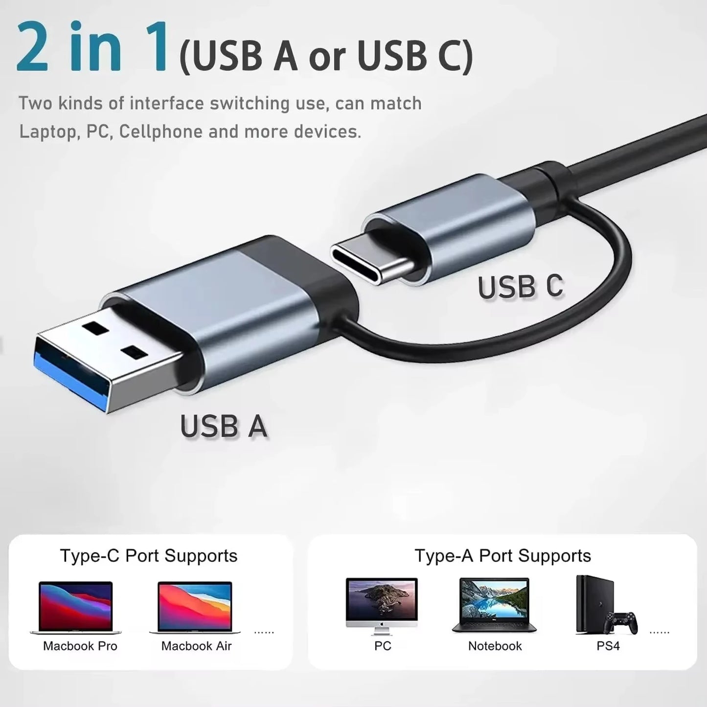 8 In 2 USB HUB With Splitter Card Reader, USB C Port, USB 3.0 / 2.0, SD/TF Splitter Card Reader, Docking Station Beauty World Shop