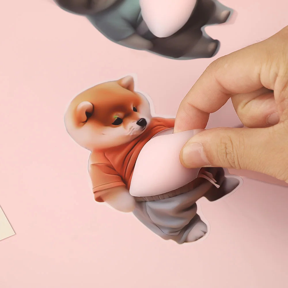 3D Shiba Inu Dog Belly Sticker - Cute puppy wearing orange outfit with soft pink background, silicone self-adhesive Beauty World Shop