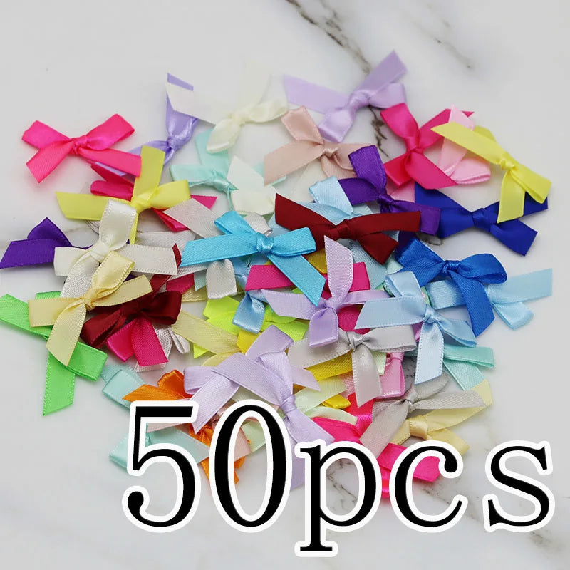 (50 Pcs) 4*4cm Colourful Ribbon Bows Small Size Polyester Satin Ribbon Bow Flower DIY Craft Decoration Beauty World Shop