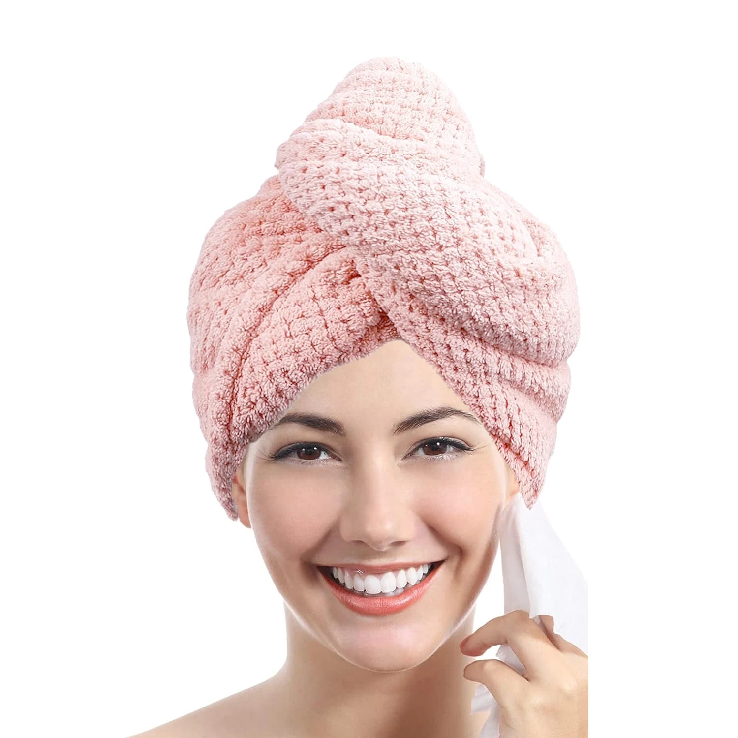 Solid color hair towel Textured dry hair cap 9.8 "X 25.5" absorbent hair towel wrap for button-down women Beauty World Shop