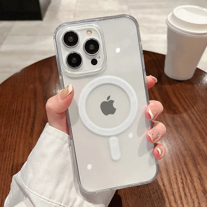 For Magesafe Magnetic Transparent Wireless Charge Case For iPhone 11 12 13 14 15 16 17 Air Pro Max Plus Mini Shockproof PC Cover Beauty World Shop