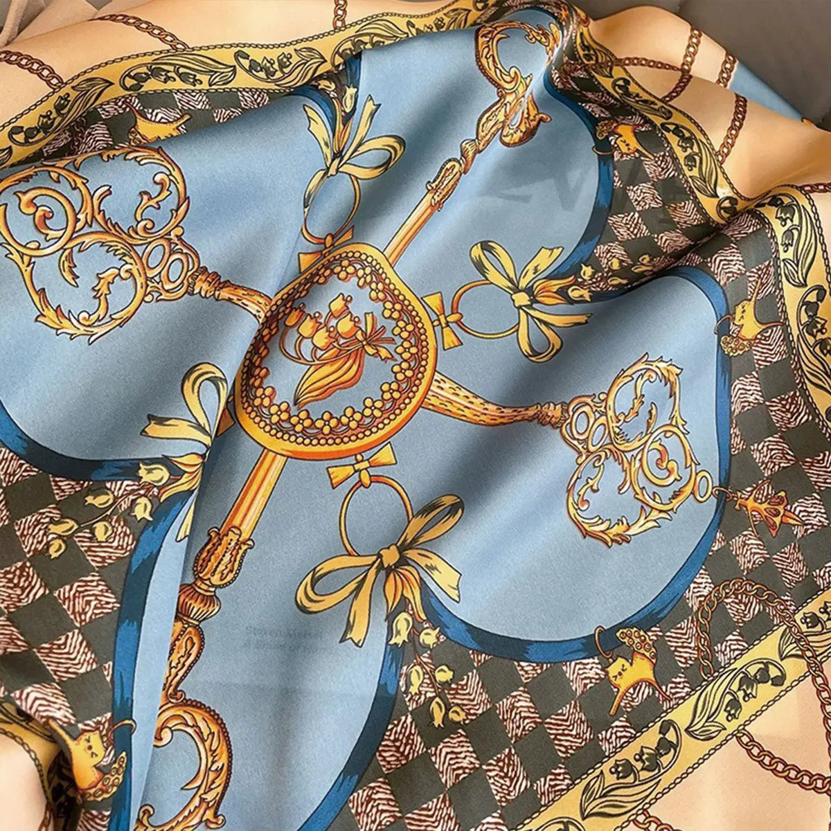 70x70cm Fashionable Korean Style Silk Square Scarf Satin Print Hairband Necktie Hair Accessory Headscarf Versatile Wrap Scarf Beauty World Shop