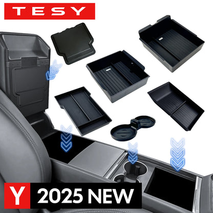 For Tesla Model Y Juniper 2025 Launch Center Console Eyeglasses Storage Box Armrest Box Upper&Lower Silicone Pad Beauty World Shop
