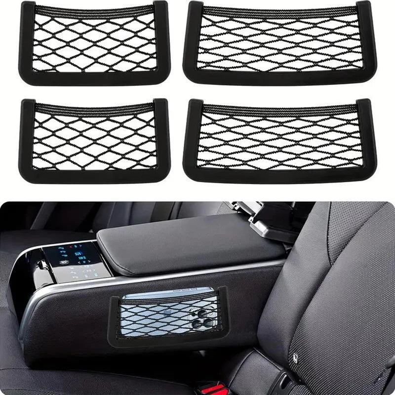 Car Storage Bag Nets Adhesive Auto Seat Organizer Door Side Net Pocket Multifunction 15-20cm Resilient Car Styling Storage Nets Beauty World Shop