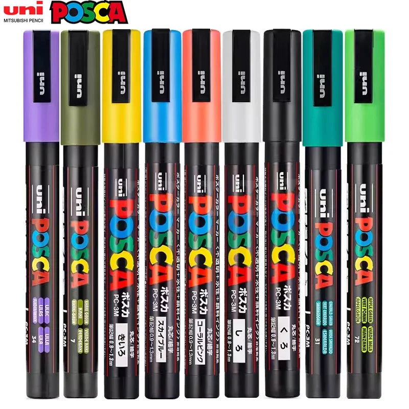 Uni Posca Full Marker PC-1M 3M 5M Multi-Colours Acrylic Permanente Rotulador Poster Graffiti Painting Pen For Fabric Rock Metal Beauty World Shop