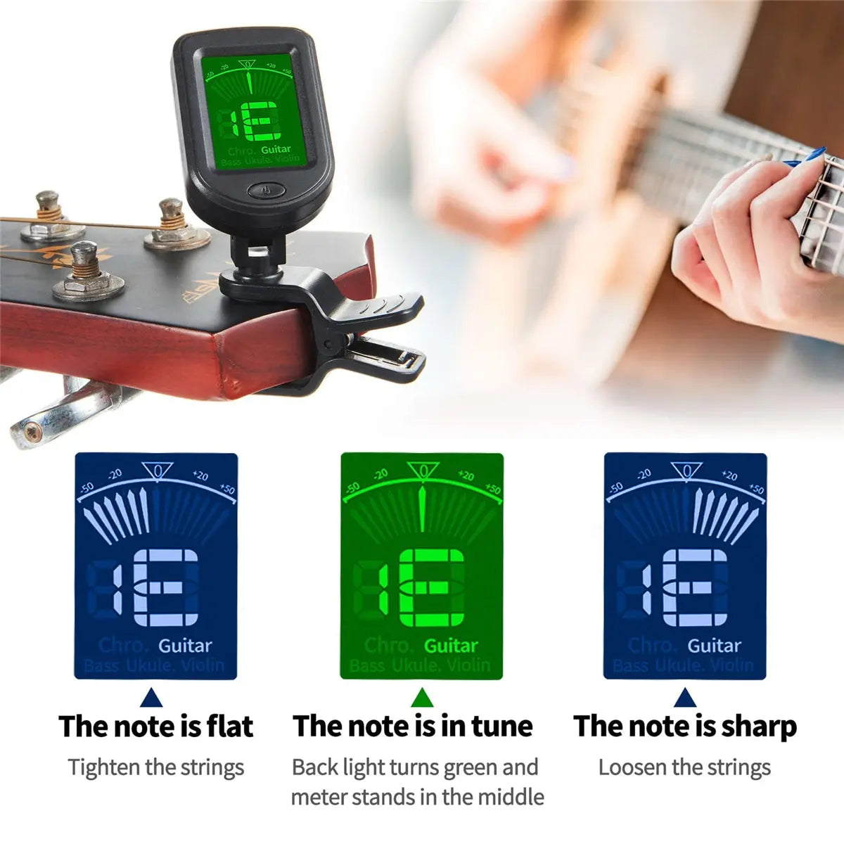 Guitar Tuner For All Instruments Clip on Electronic Tuner for Guitar Bass Ukulele Violin Mandolin Banjo Beauty World Shop